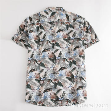 남성용 브라운 플라워 패턴 반팔 프린트 셔츠
